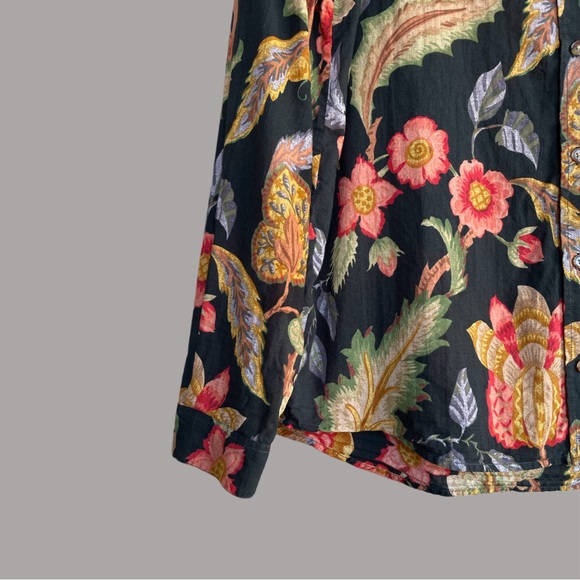 SEZANE Black Orange Dark Floral Printed Lightweight Button Down Pierro Shirt - Picture 7 of 13